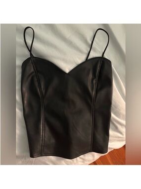 Heartloom Black Faux Leather Bustier Cami with Spaghetti Straps | Small NWOT
